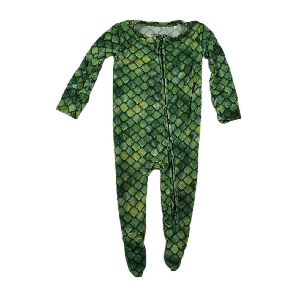 Muse Threads Green Dragon Scale Bamboo Footed Sleeper Pajamas 3-6 Months